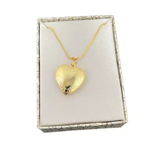 14k Yellow Gold Plated Heart Locket Necklace - Picture 1 of 7