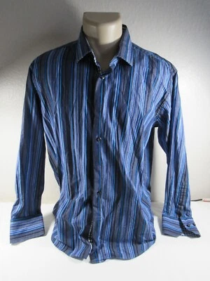 Men's long sleeve button down shirt Tallia blue stripe L cotton - Image 1 of 3