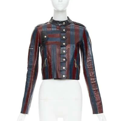 LOUIS VUITTON 2015 Runway navy burgundy eel skin moto jacket FR36 S - Image 1 of 4