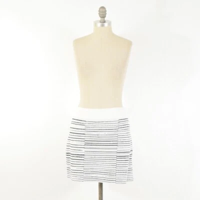A.L.C. Skirt S White & Black Striped Stretch Intarsia Knit Faux-Wrap Mini - Image 1 of 4