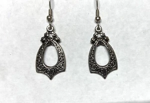 Rhodium Plate Ornate Style Dangle Earring-FANCY HOOP- 1 1/4" - Picture 1 of 3