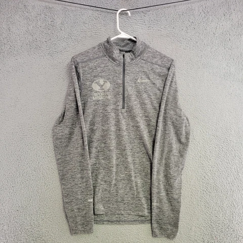 BYU Cougars Sweater Mens S Small Gray Nike Pullover Sweatshirt 1/4 Zip Mock Neck Cover