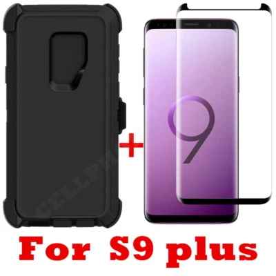 For Samsung Galaxy S9 Plus Heavy Duty Case with Belt Clip & Tempered Glass Black - Image 1 of 4