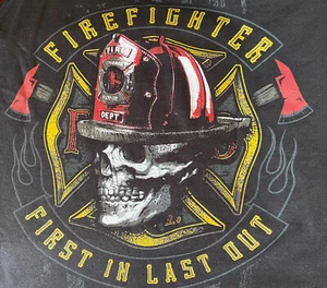 Firefighter first in last out skull helmet nwot 3x tee shirt t - Picture 1 of 6