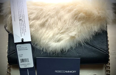 Rebecca Minkoff Fur Wallet on a Chain Crossbody Black Leather Silver Hardware - Image 1 of 4