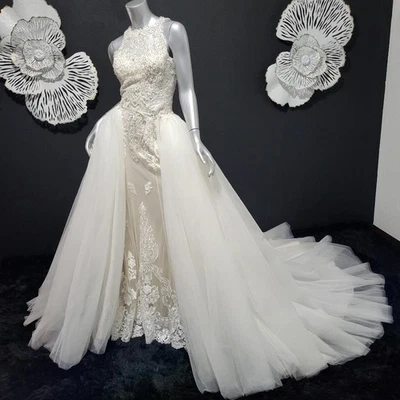 NWT~$2100~LO'ADORO~2/4~IVORY OFF WHITE RHINESTONE DETACHABLE TRAIN WEDDING DRESS - Image 1 of 4