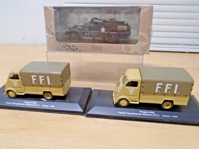 TRES Solido + Atlas Segunda Guerra Mundial Die Cast Metal EE. UU. M3 Scout + 2 Peugeot DMA Camión Foto 1 de 4