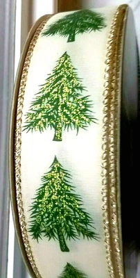 Cinta con cable de Navidad 1,5" x 5 yardas dorada árboles metálicos guirnalda arco guirnalda artesanal Foto 1 de 4