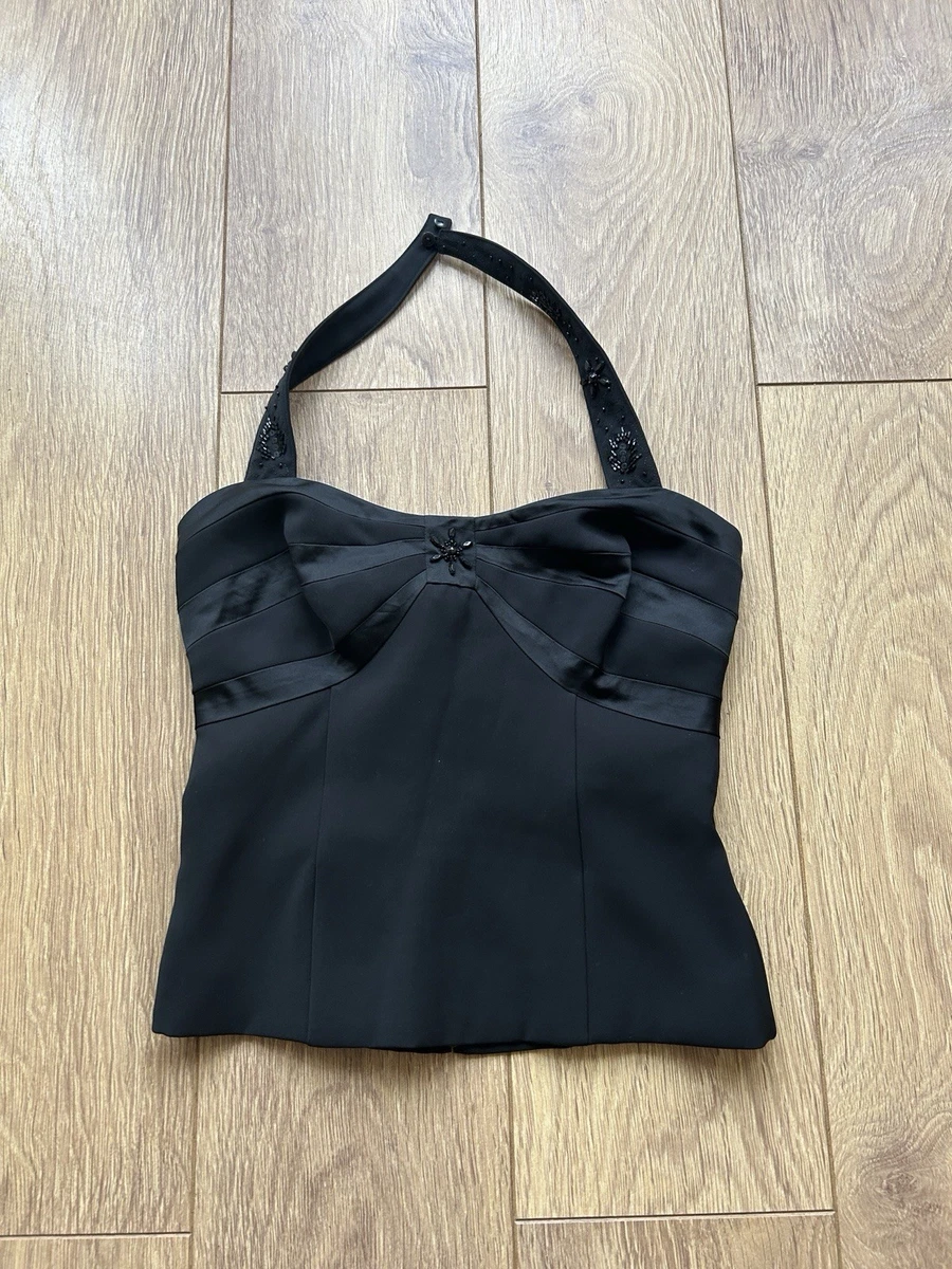 Women's Summer Halter Top With Front Tie - Mock Neck Sleeveless Tunic Top, Black, Large