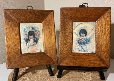 2 pinturas al óleo vintage Ettore "Ted" DeGrazia "Flower Girl" "Flower Boy" 1980 Foto 1 de 4