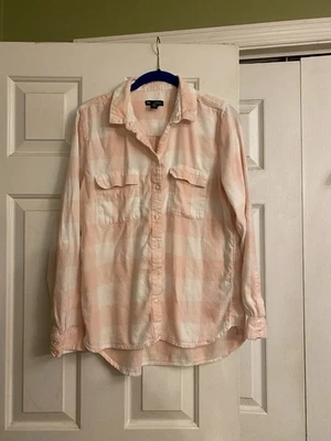Camisa de flanela 60-Gap feminina Boyfriend fit tamanho S rosa e branca, seminova.. - Imagem 1 de 3