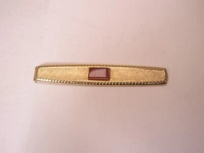 1-13/16" Red Rectangle & Gold Tone Thin Design Vintage SWANK Tie Bar Clip - Image 1 of 4