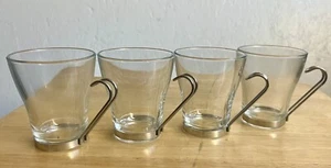 Set of 4 Bormioli Rocco Ypsilon Cappuccino Glass Mug Stainless Steel Handle 8 Oz - Picture 1 of 2