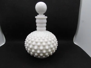 Vintage Milk Glass Perfume Bottle with Stopper and Cork Hobnail 6"h White VGC - Picture 1 of 7