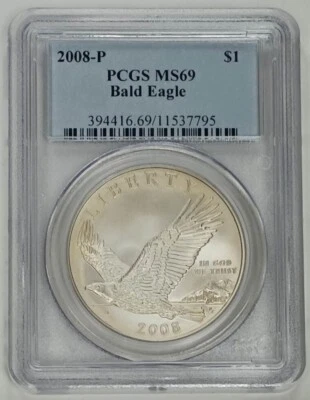2008 P Bald Eagle 90% Silver Dollar PCGS MS 69 - Image 1 of 4