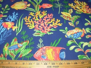 9 1/8 YDS COVINGTON FISH CORAL SEALIFE COTTON DRAPERY UPHOLSTERY FABRIC FOR LESS - Picture 1 of 2