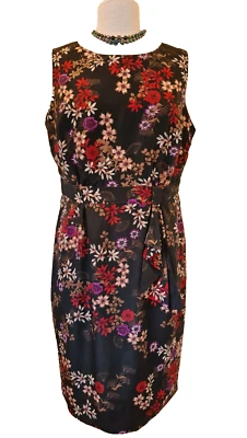 Damen Monsoon Kleid Blumen Bleistift Knielang Ärmellos Gefüttert Gr. UK 16 - Bild 1 von 4