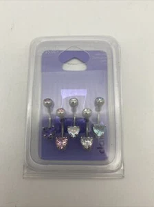 Body Jewelry belly button naval ring piercing navel set 5 crystal hearts  - Picture 1 of 2