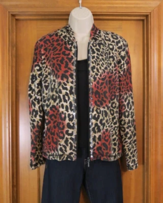 Chaqueta tejida Onque para mujer con capucha cremallera completa estampado de leopardo talla pequeña grande* Foto 1 de 4