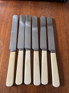 6 LARGE VINTAGE 1920s STAINLESS STEEL APIS TABLE DINNER KNIVES SHEFFIELD 10" - Picture 1 of 6