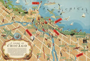 Cuadro ilustrado de Chicago mapa arte de pared póster impresión decoración historia vintage repro - Imagen 1 de 3