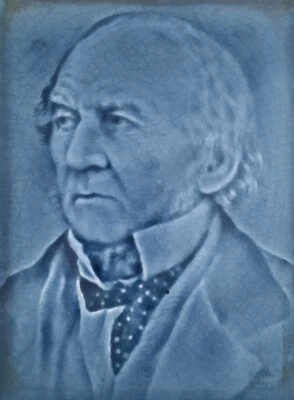  Azulejo rectangular de cerámica Flaxman del siglo XIX 7”x 5” color azul/verde Wm. Gladstone? Foto 1 de 4