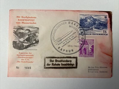 Raketenpost Österreich 1962, Ersttagsbrief mit Bruchlandung-Stempel Selten (30) - Bild 1 von 4