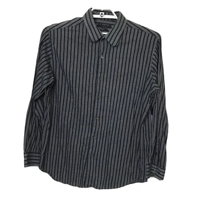 J FERRAR Mens Long Sleeve Size XL Black & Gray Striped Button Down Cotton Shirt - Image 1 of 4