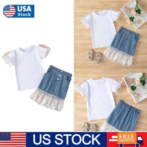 2PCS Newborn Baby Girl Clothes Lace T Shirt Tops Denim Skirt Summer Outfits Sets - Picture 1 of 8