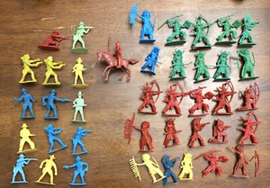 Vintage Cowboy And Indian Figures Made In China 2 Inch 41 Piece Lot 1 Horse Used - Picture 1 of 10