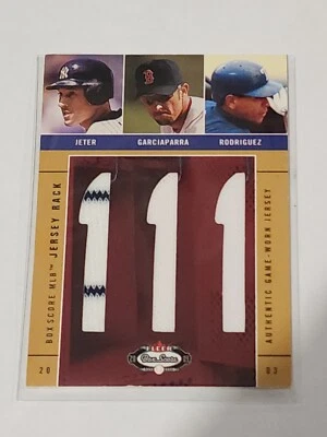 2003 Fleer Box Score Game Worn Jersey Jeter, Garciaparra, Rodriguez 176/350 - Image 1 of 4