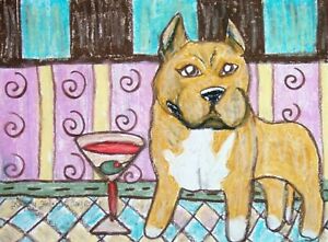 Aceo American Staffordshire Terrier Dog Art Print Signed Artist Ksams 2.5 x 3.5