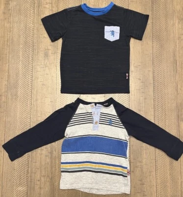 (2) Camisas de lavandería inglesas 3T manga corta manga larga abotonadas azules en muy buena condición Foto 1 de 4