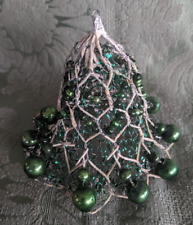 Vintage Christmas Ornament Green & White Wire Mesh Bell with Mercury Glass Balls