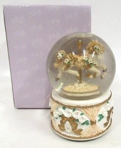 San Francisco Music Box Company 5" Carousel Horse Snow Globe Edelweiss Gardenia - Picture 1 of 7