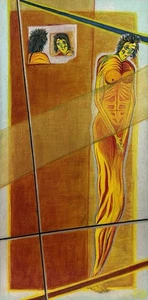 Amerikanisches 21. Jh., Vintage Acryl Gemälde, surreale abstrakte Frauenfigur - Bild 1 von 16
