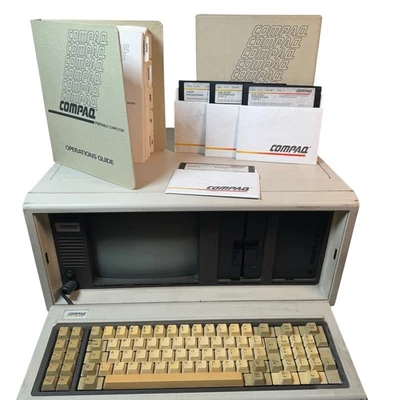 Compaq Portable Model 1 (1983) IBM PC kompatibel mit Handbuch & Festplatten wie besehen - Bild 1 von 4