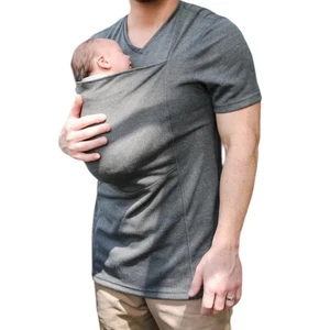 Lalabu Papa Shirt Babytrage Kängurutasche T-Shirt Herren Large grau Neugeborenentrage - Bild 1 von 11