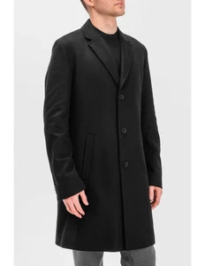 Hugo Boss Men’s Wool-Cashmere Black Overcoat Size 38R - Picture 1 of 12