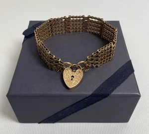 Vintage Gold 5 Bar Gate Bracelet With Heart Clasp Hallmarked c.1971 - Picture 1 of 14