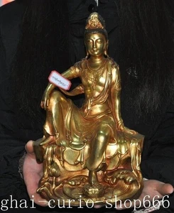 11"Tibet temple Bronze gilt Tara freedom kwan-yin GuanYin Goddess Buddha statue - Picture 1 of 12