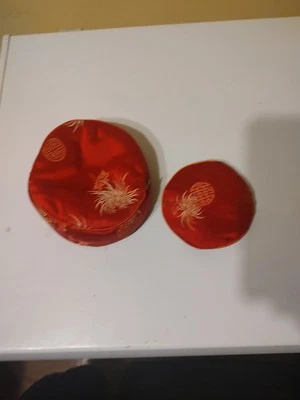 Beautiful Red Silk Carry Case Make Up Carrier Made in Hong Kong - Image 1 of 4