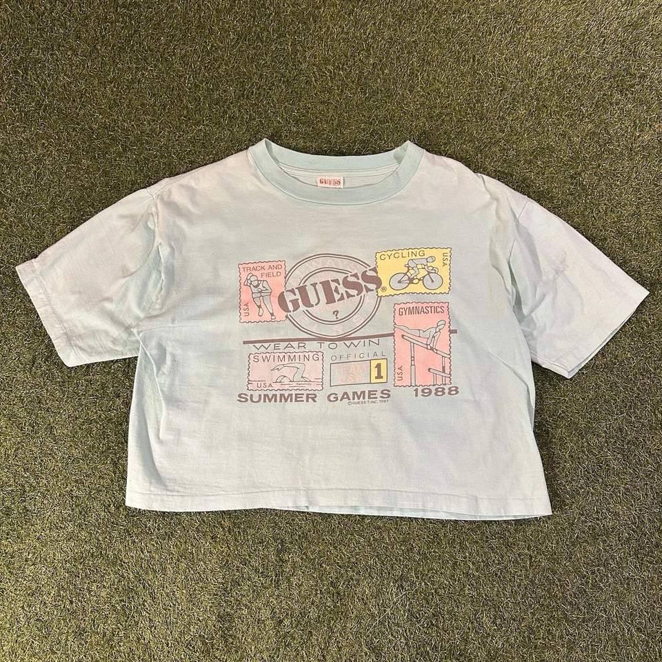 Camiseta vintage 1988 Guess Georges Marciano para mujer Juegos de verano rosa talla 1 Foto 1 de 4