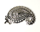 Vintage Vendome Brooch Silver Tone Feather Flower Paisley Open Work Signed