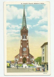 Postal vintage de la era del lino de la iglesia de San José Biddeford Maine sin publicar YO - Imagen 1 de 2