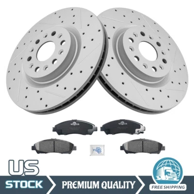 Front Drilled Rotors + Ceramic Pads For 2017-2020 Buick Enclave Cadillac XT5 XT6 - Image 1 of 4