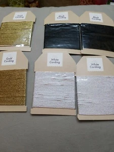 Lot Of 6 Packs Craft Cording White Gold Black - Picture 1 of 7