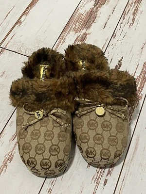 Zapatillas MICHAEL KORS para mujer 6,5 MK Slide marrón/dorado logotipo imitación piel marrón Foto 1 de 4