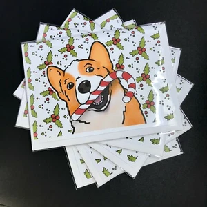 Corgi Hund Zuckerstange Weihnachtskarten Set 5 handgefertigte Blankokarten + Umschläge - Bild 1 von 12