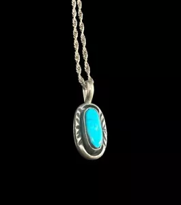 EY Navajo Elsie Yazzie Sterling Silver Turquoise Pendant Braided Chain Necklace - Picture 1 of 7